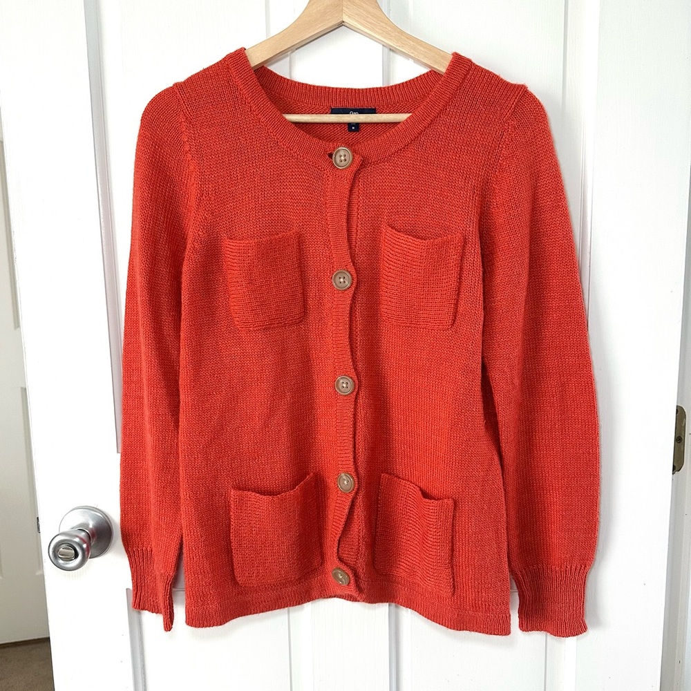 GAP Soft Alpaca Wool Blend Orange Button Up Cardigan Sweater Pockets Size M